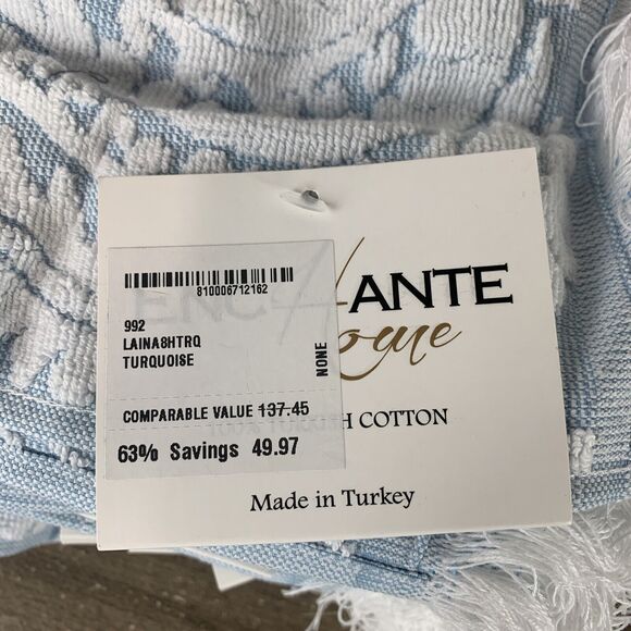 Enchante Home Fine Turkish Cotton 8-Pc. Laina White Turquoise Wash Cloth 12x12 - Picture 4 of 6